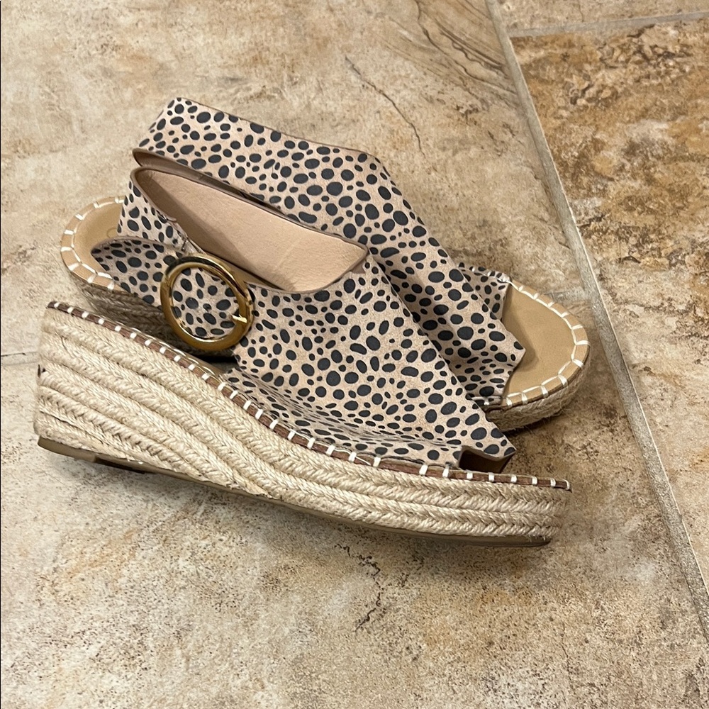 Catherines Beige and Black Wedge Sandals